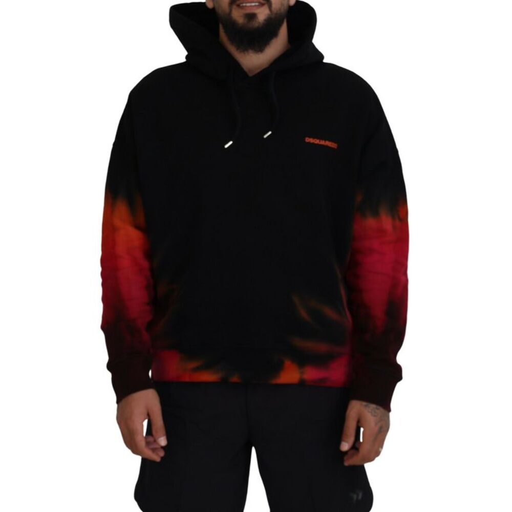 Dsquared² Black Red Cotton Hooded Tie Dye Pullover Men's Sweater